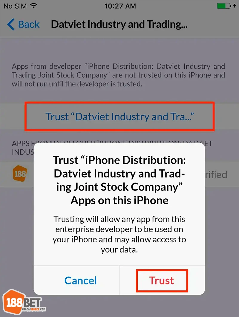 Chọn phần Tin cậy (Trust) để có thể sử dụng app Nhà cái