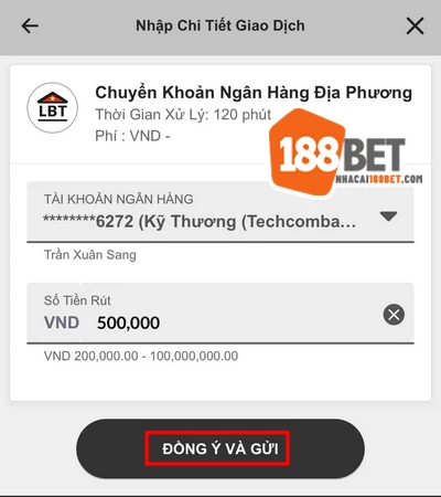 Điền thông tin rút tiền 188BET