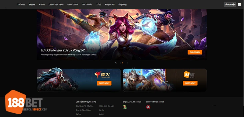 Giao diện sảnh Esports tại 188BET