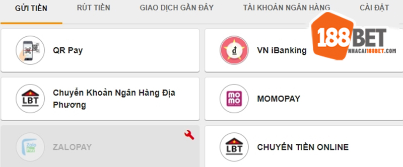 Hướng dẫn các phương thức nạp tiền 188BET