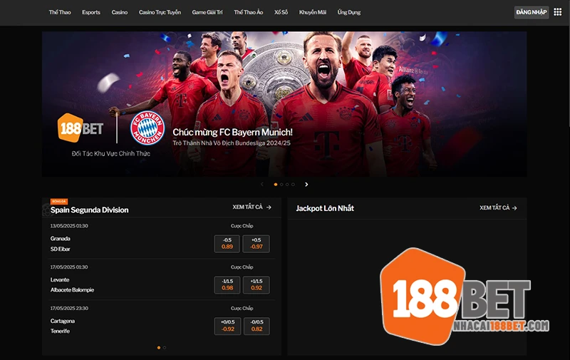 Kèo nhà cái trên giao diện Trang chủ 188BET