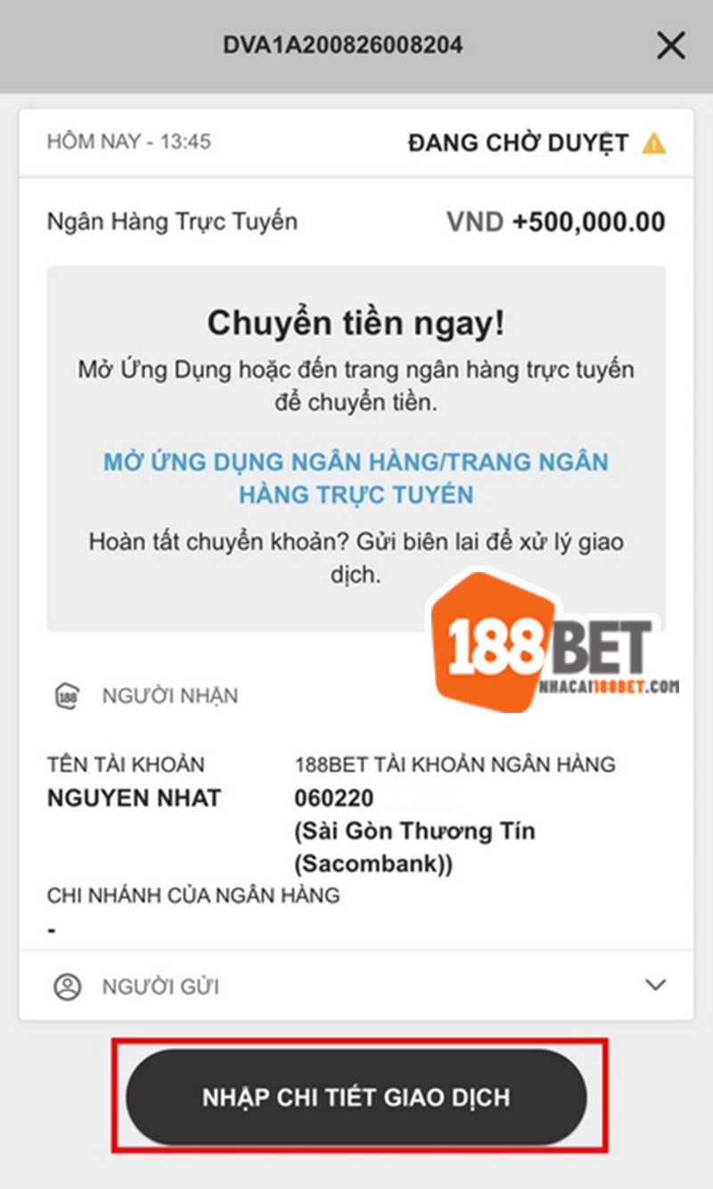 Nạp tiền qua ngân hàng bước 3