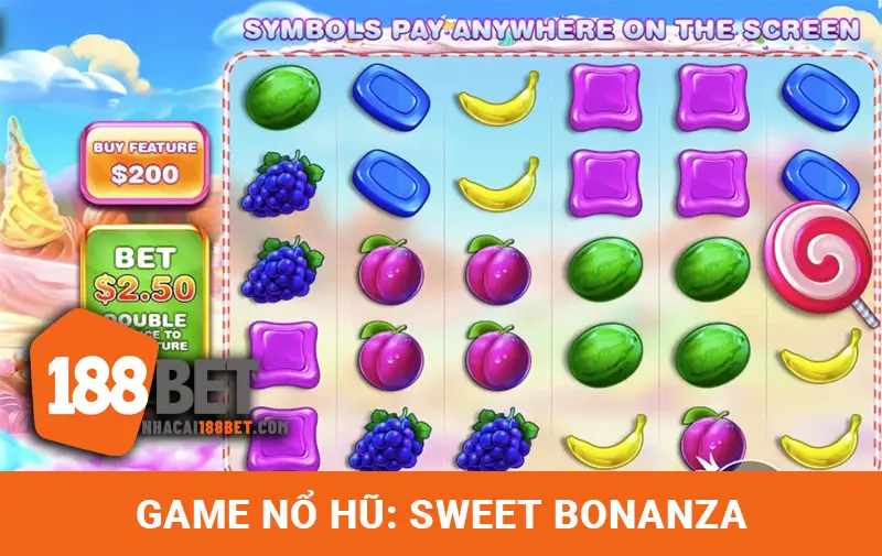 Sweet Bonanza slot game luôn nằm trong top game nổ hũ tại 188BET