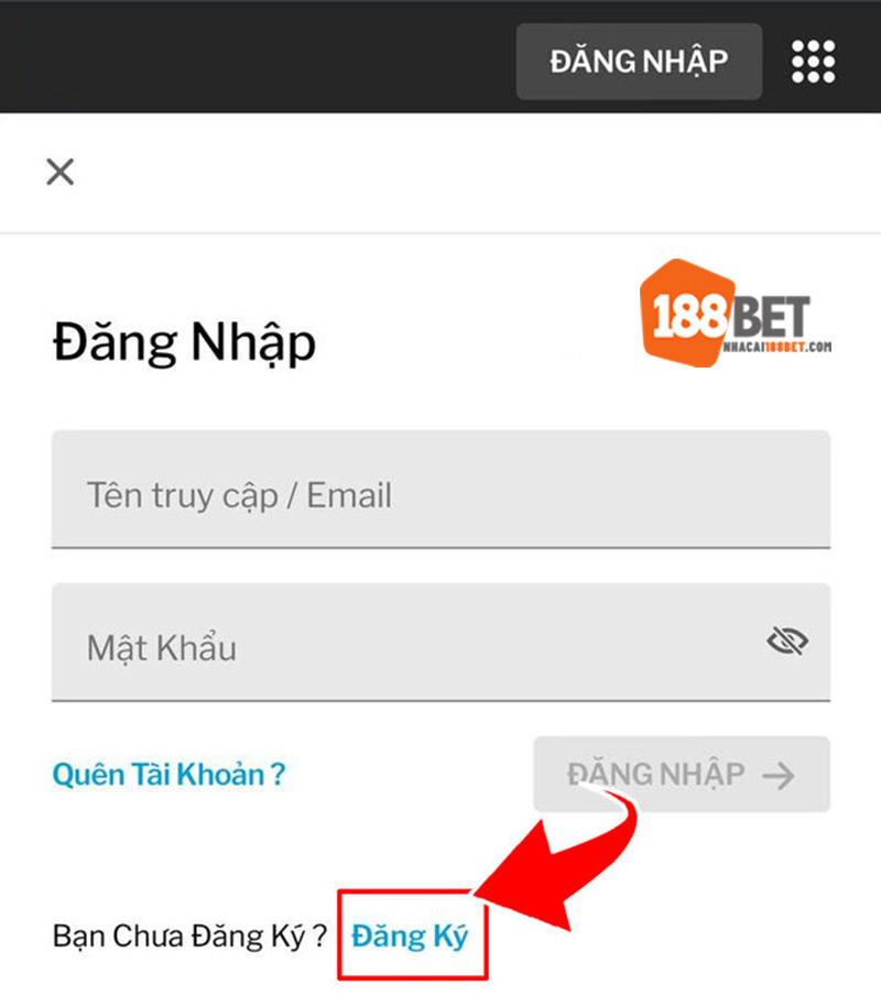 Tìm và nhấn vào nút Đăng ký trên giao diện mobile